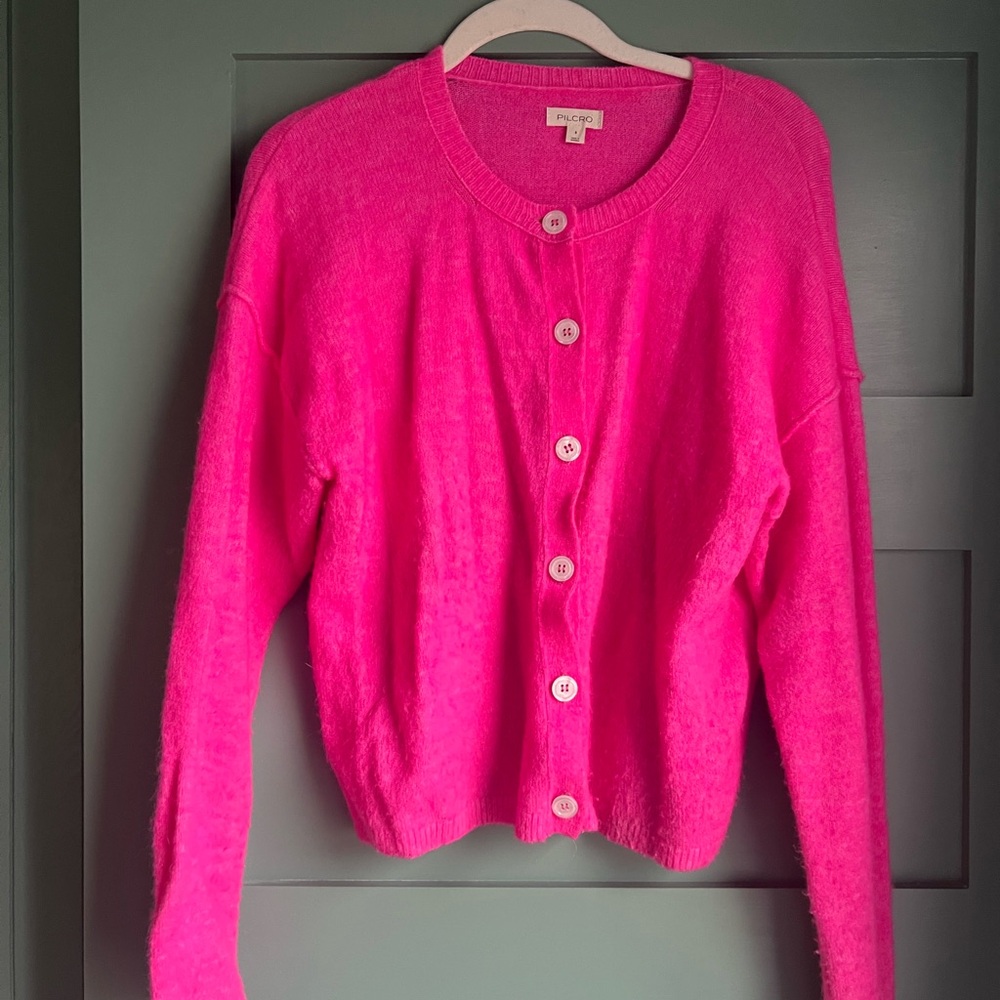 Pilcro Bright Pink Button-Front Cardigan Size Small
